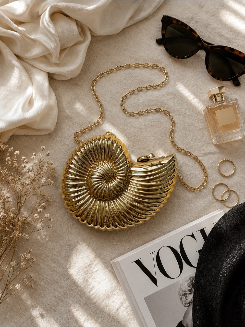 Gold Nautilus Shell Crossbody Bag